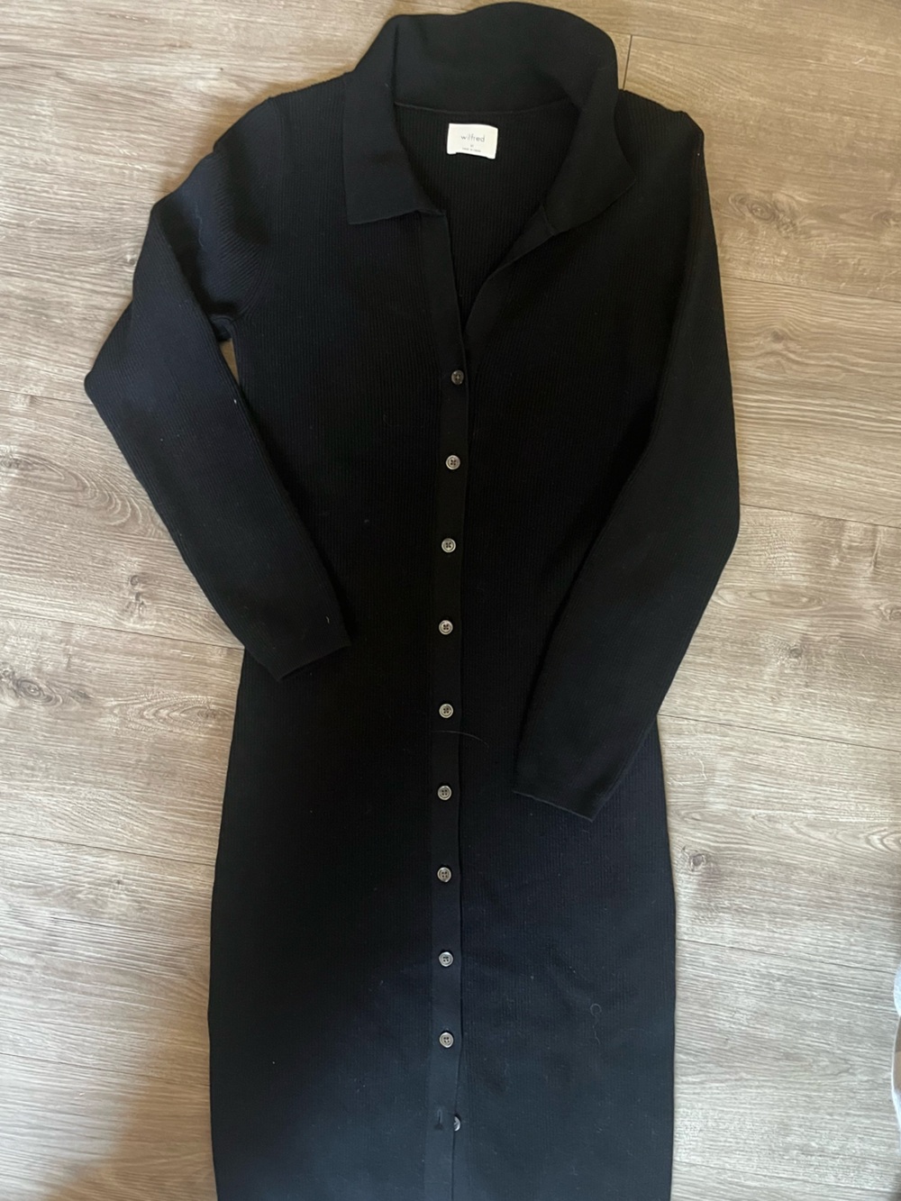 Wilfred Black Ribbed Button-Front Midi Dress
